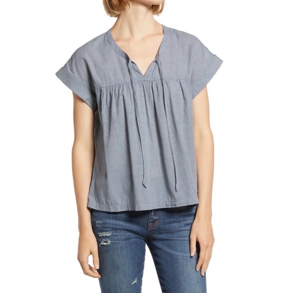 Madewell Tie-Front Popover Top in Mini Gingham Check